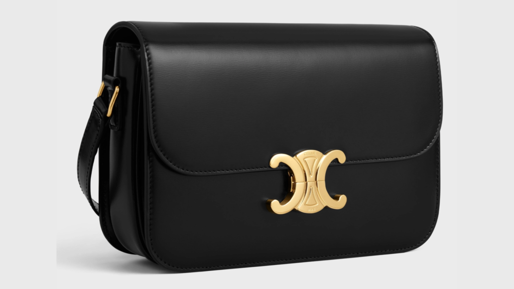 THE CELINE TRIOMPHE BAG IN BLACK AND GOLD HARDWARE