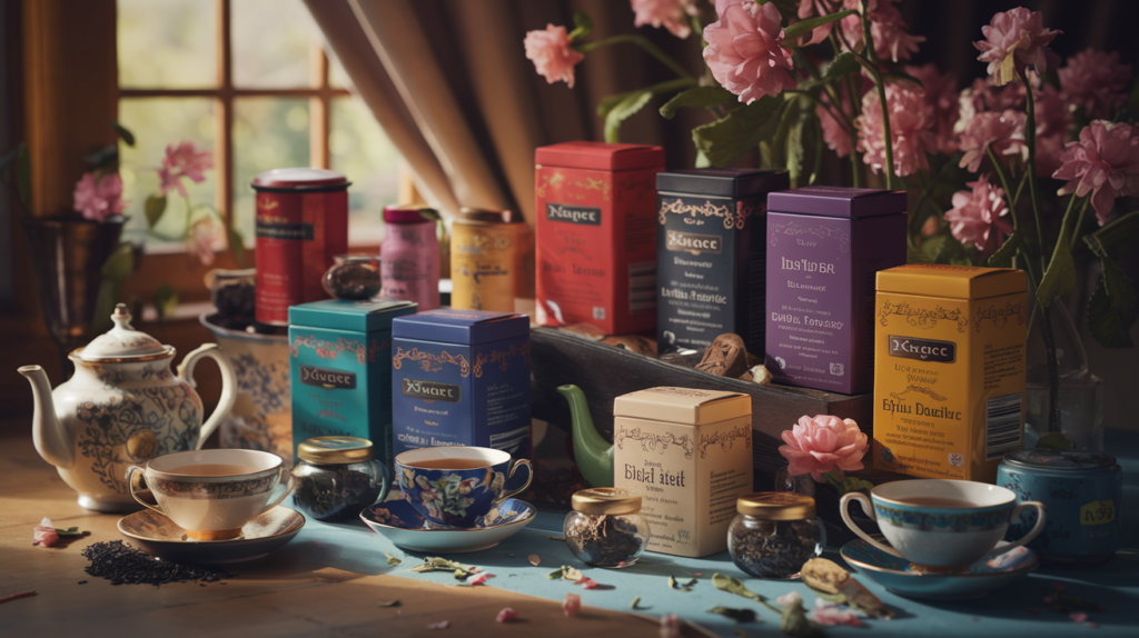 A photo of an array of beautiful packs of English Breakfast Tea